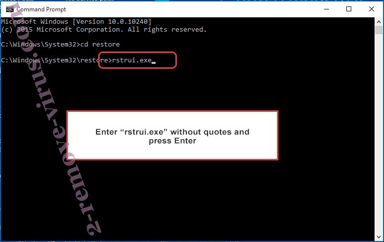 Delete Hub ransomware - command prompt restore execute