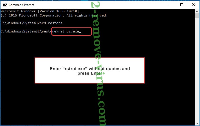 Delete Charlie J0hnson ransomware - command prompt restore execute