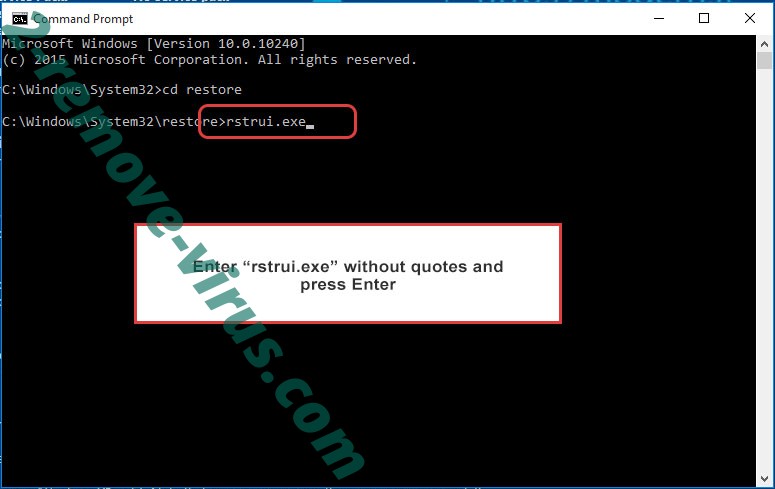 Delete Gedantar ransomware - command prompt restore execute