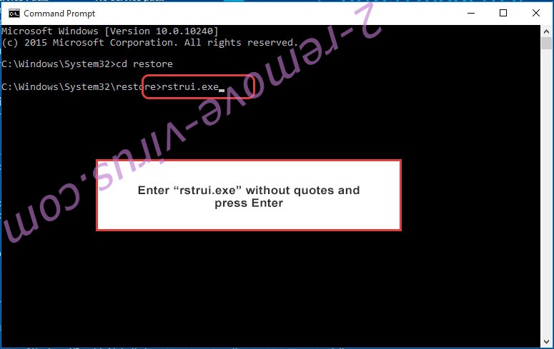 Delete Crackvirus Ransomware - command prompt restore execute