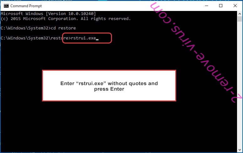 Delete Rejg Ransomware - command prompt restore execute