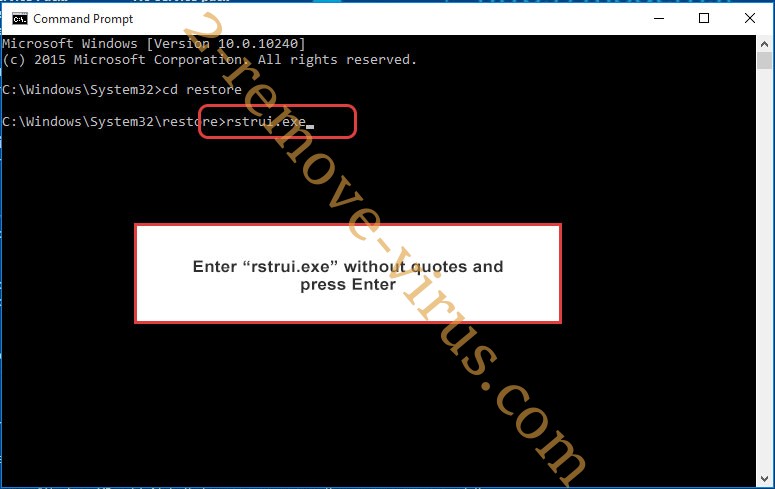 Delete MMRAC Ransomware - command prompt restore execute