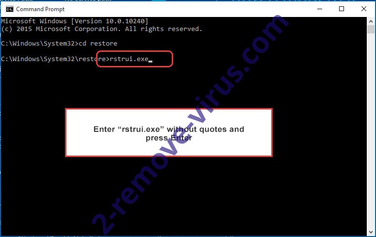 Delete Eternity ransomware - command prompt restore execute