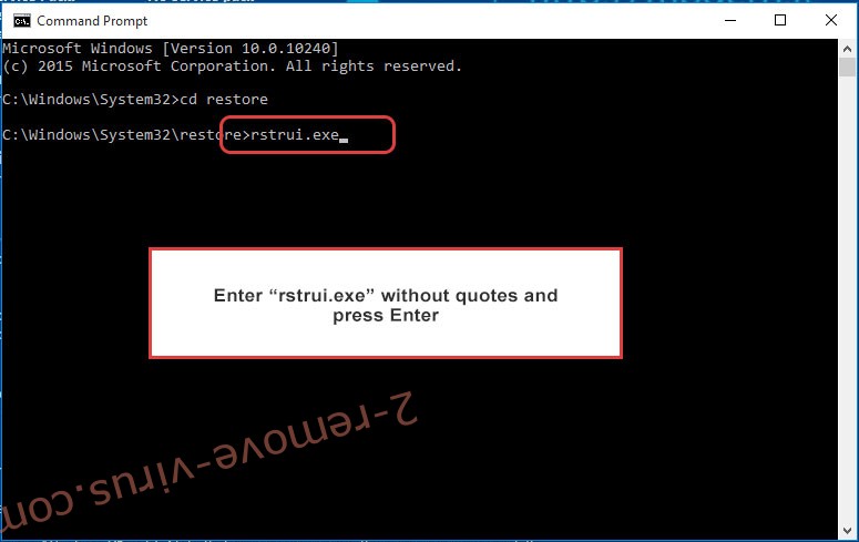 Delete GetCrypt ransomware - command prompt restore execute