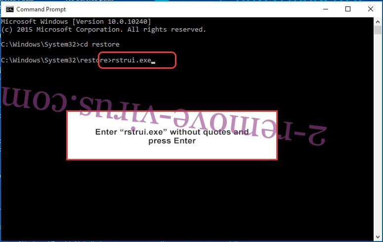 Delete HORSEMAGYAR Ransomware - command prompt restore execute