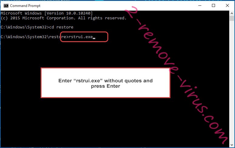 Delete !Shadow ransomware - command prompt restore execute