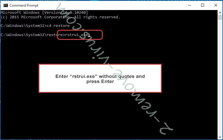 Delete Aurora Ransomware - command prompt restore execute