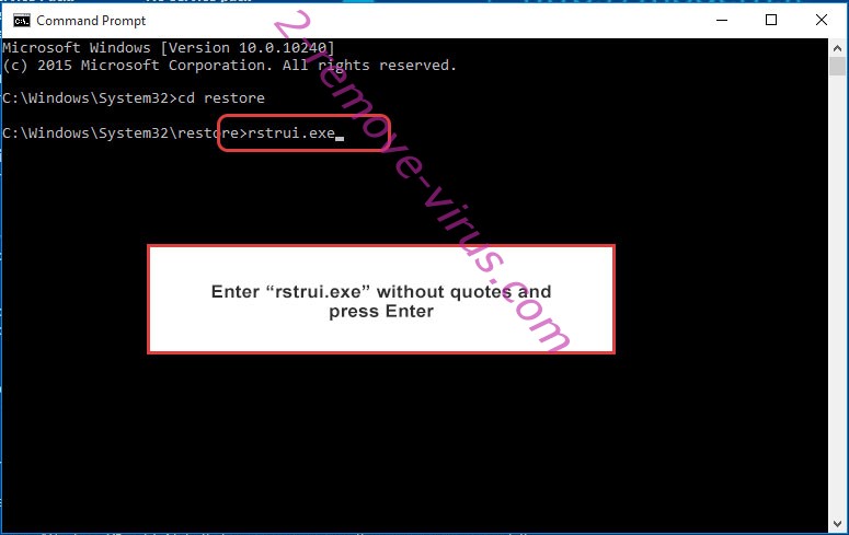 Delete Cobra Locker ransomware - command prompt restore execute
