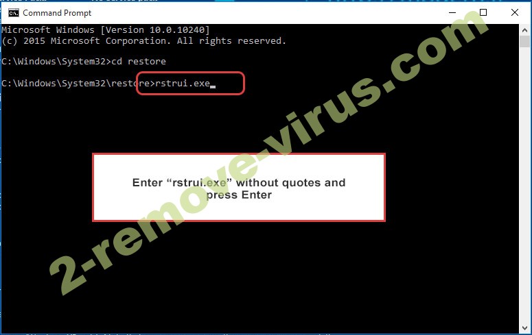 Delete Pywdu ransomware - command prompt restore execute