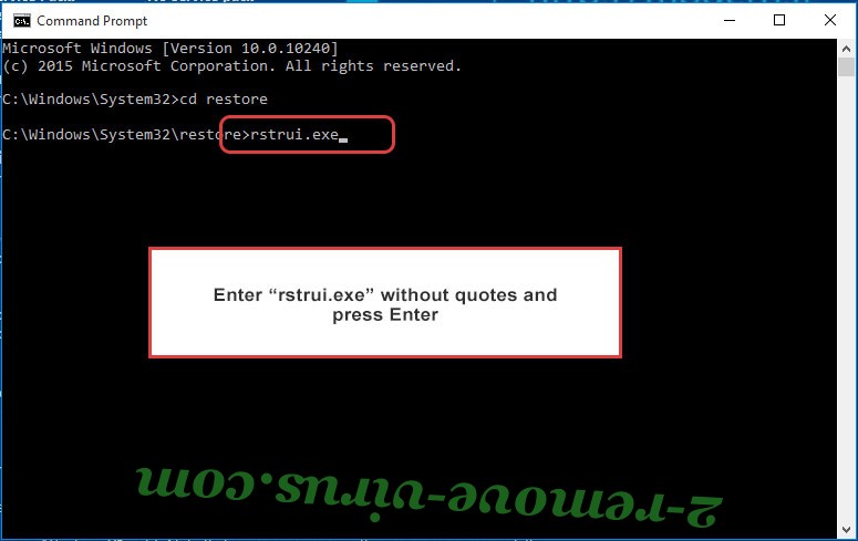 Delete BlueSky Ransomware - command prompt restore execute