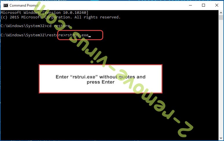 Delete Vfgj ransomware - command prompt restore execute