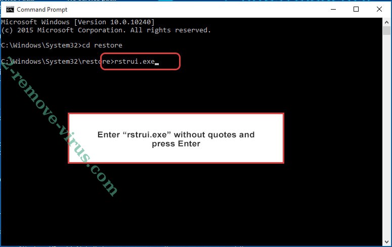 Delete Eiur Ransomware - command prompt restore execute
