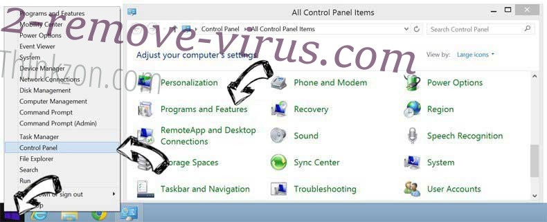 Delete Thinkzon.com from Windows 8