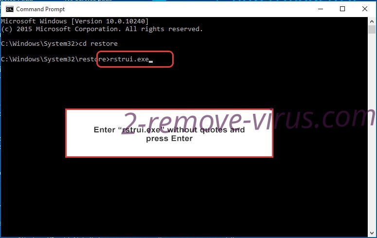 Delete IT ransomware - command prompt restore execute