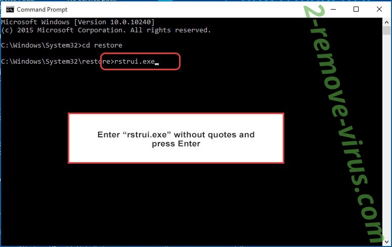 Delete Rodentia ransomware - command prompt restore execute