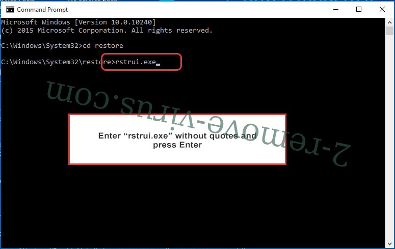 Delete Homer ransomware - command prompt restore execute