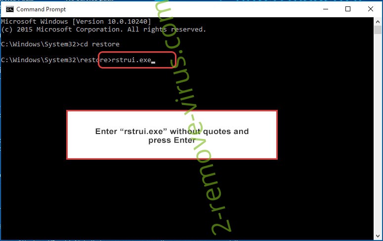 Delete Kuus ransomware - command prompt restore execute