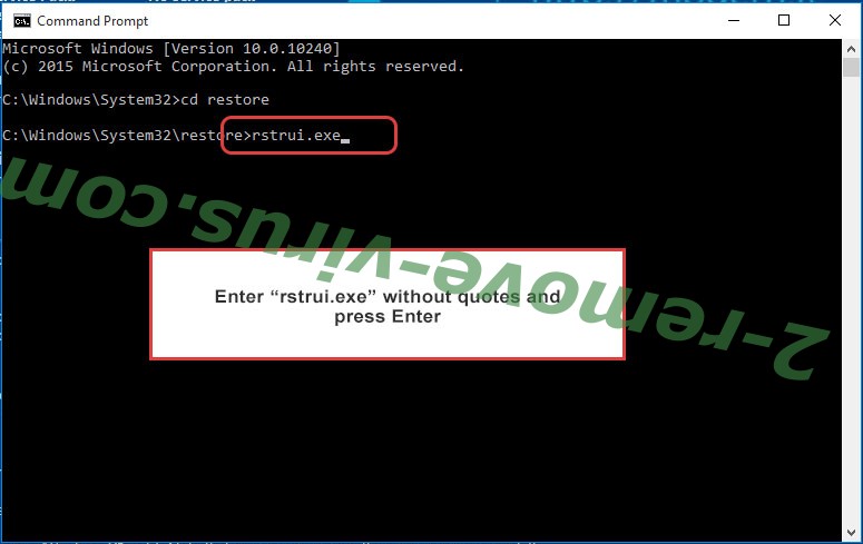 Delete DecryptIomega Ransomware - command prompt restore execute