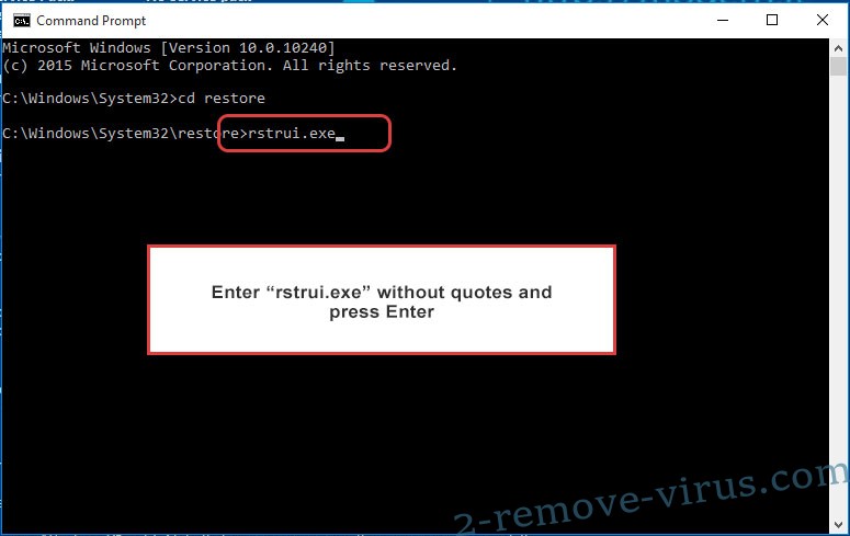 Delete BiggyLocker Ransomware - command prompt restore execute