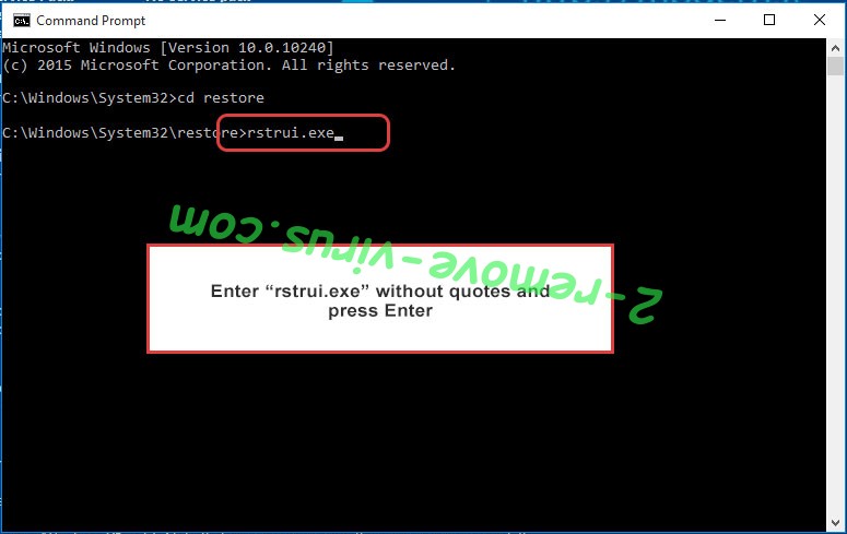 Delete Erif ransomware - command prompt restore execute