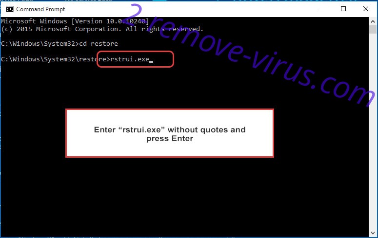 Delete HRDHS ransomware - command prompt restore execute