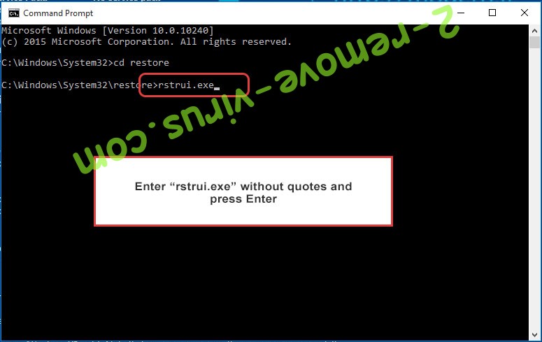 Delete Kook ransomware - command prompt restore execute