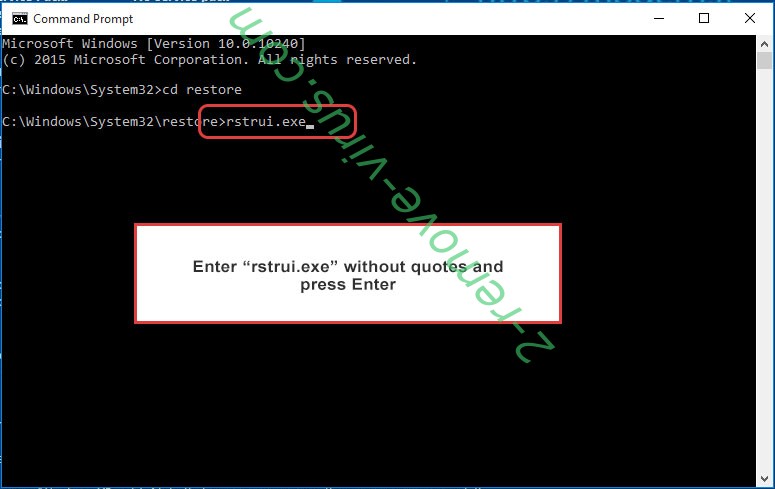 Delete GanP ransomware - command prompt restore execute