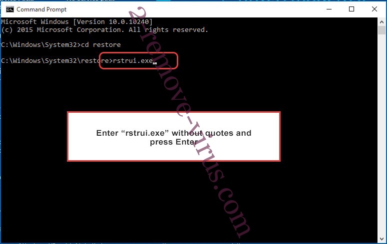 Delete Prandel Cryptovirus - command prompt restore execute