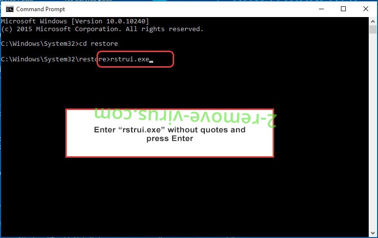 Delete Zorab2 ransomware - command prompt restore execute
