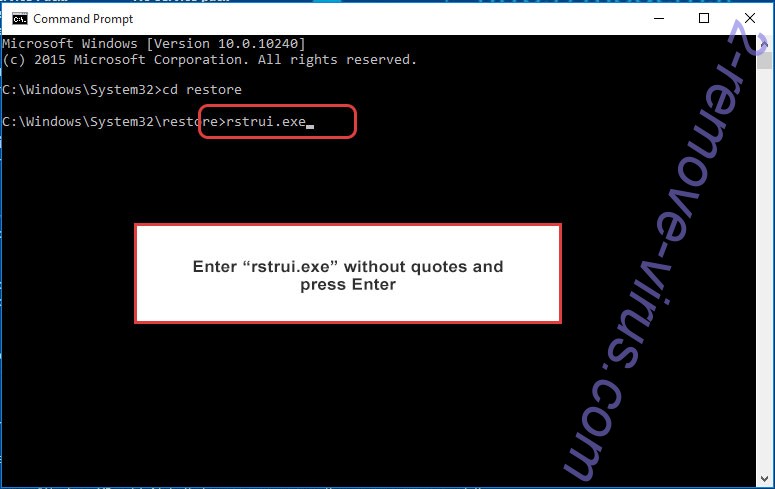 Delete Verasto ransomware - command prompt restore execute