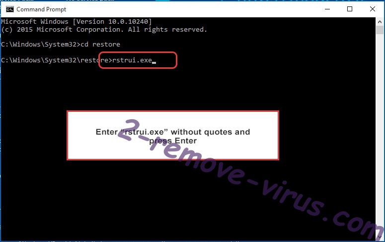 Delete Nuksus ransomware - command prompt restore execute