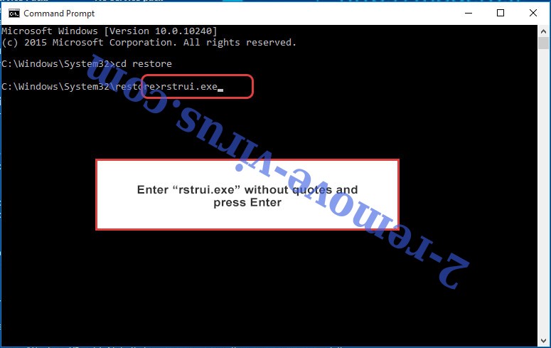 Delete Kmrox Ransomware - command prompt restore execute
