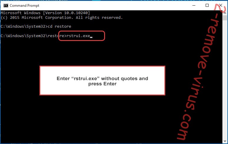 Delete USA Ransomware - command prompt restore execute