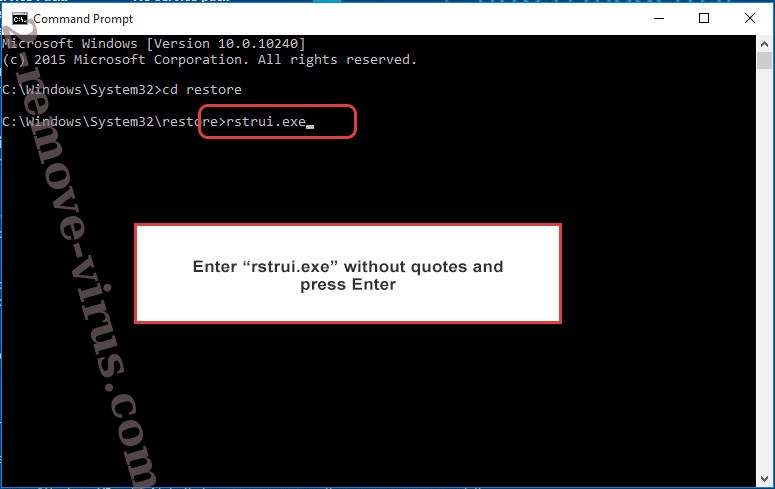 Delete Fxmwtv ransomware - command prompt restore execute