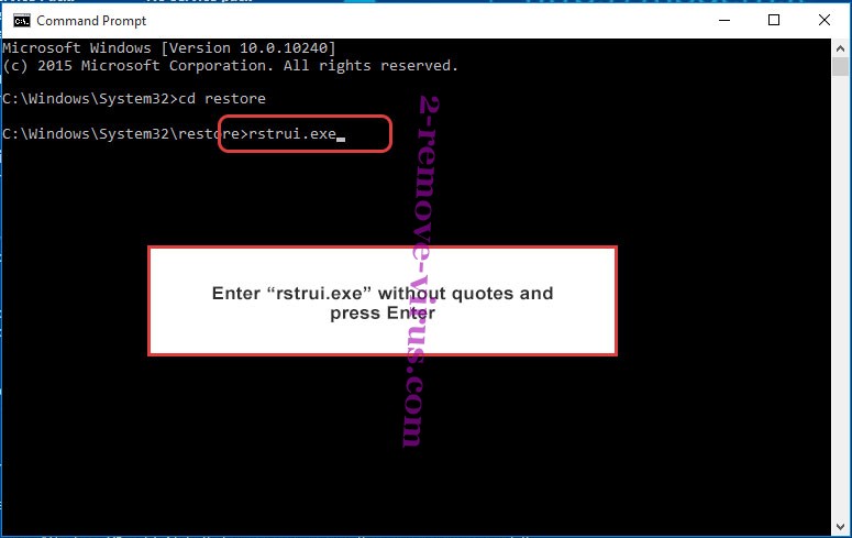 Delete Pants ransomware - command prompt restore execute