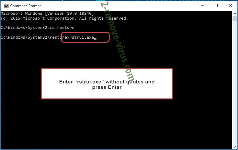 Delete Eemv ransomware - command prompt restore execute