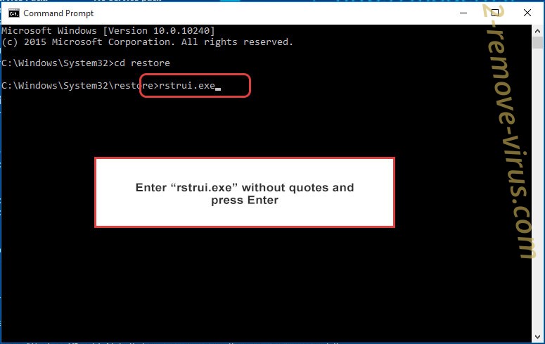 Delete .Caley ransomware - command prompt restore execute