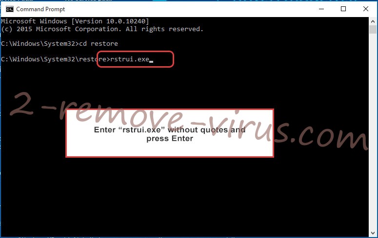 Delete FTCODE ransomware - command prompt restore execute