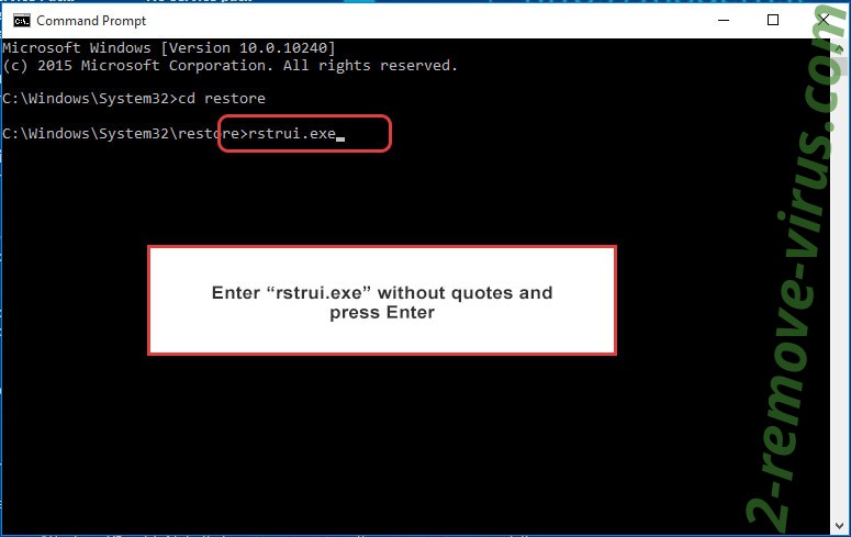 Delete Dkey ransomware - command prompt restore execute