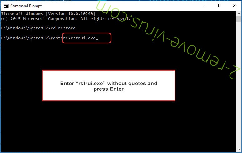 Delete Inferno Ransomware - command prompt restore execute