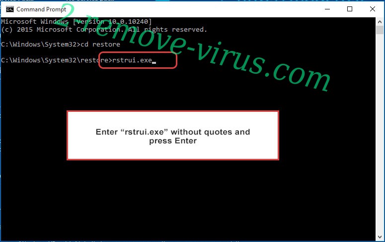Delete Birbware Ransomware - command prompt restore execute