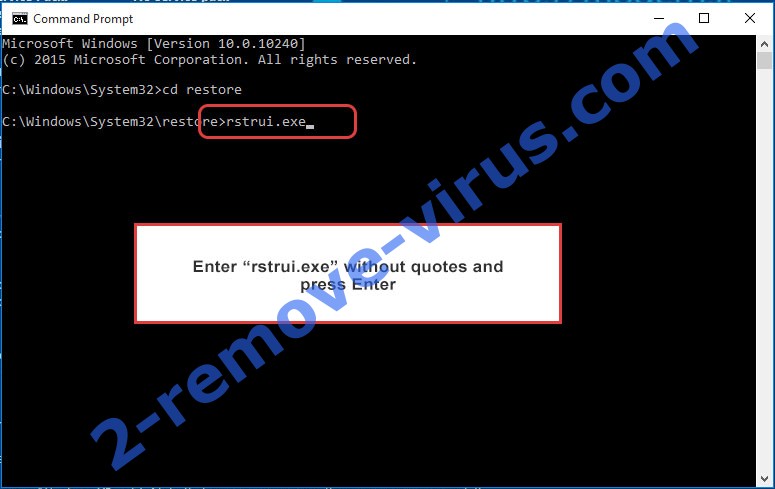 Delete Pozq ransomware - command prompt restore execute