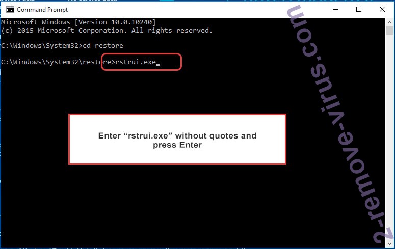 Delete Bozq ransomware - command prompt restore execute