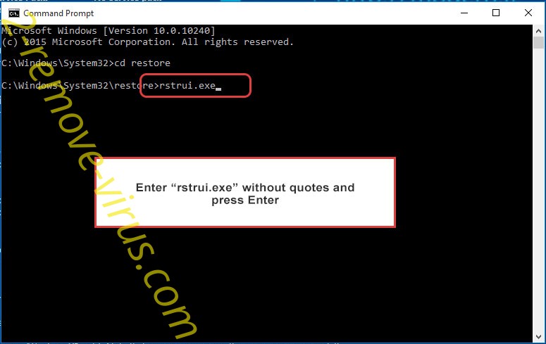Delete Pozd (.pozd) ransomware - command prompt restore execute