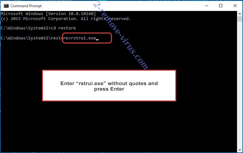 Delete Vpsh ransomware - command prompt restore execute