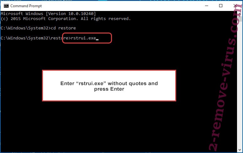 Delete Agho Ransomware - command prompt restore execute