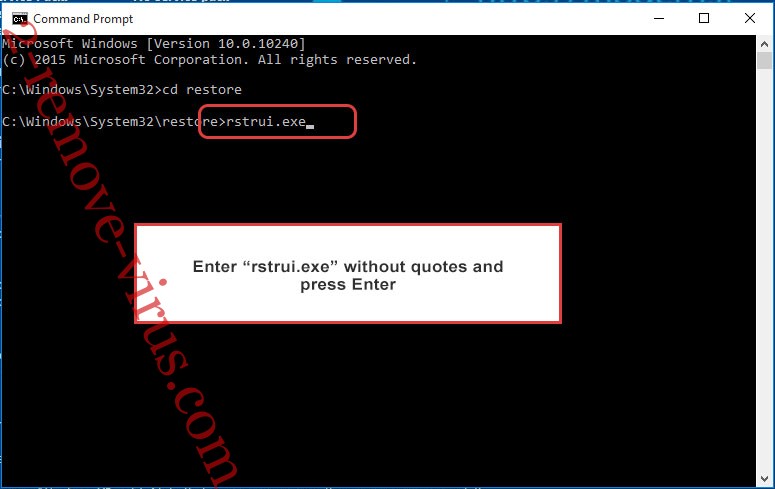 Delete FUTM ransomware - command prompt restore execute