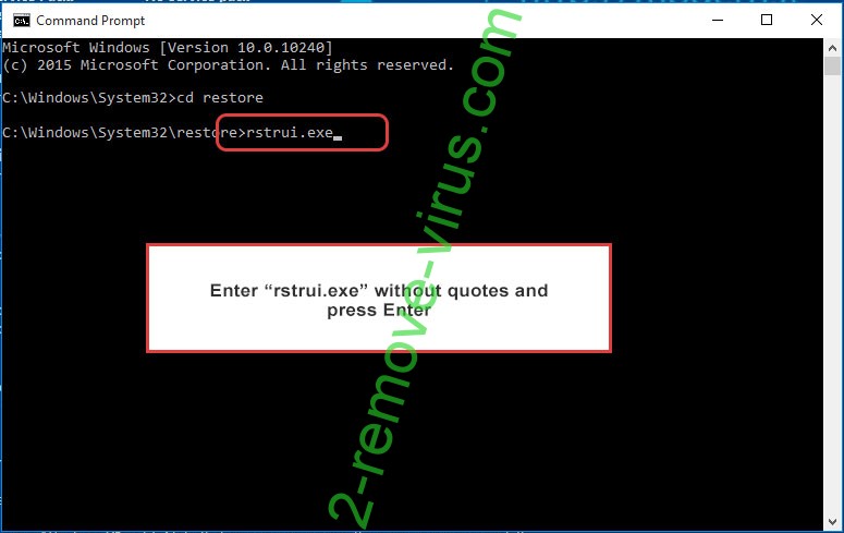 Delete Hermes837 Ransomware - command prompt restore execute