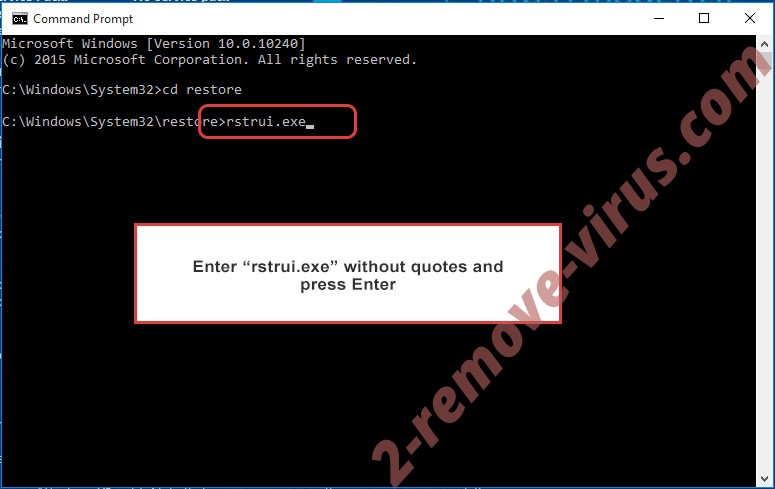 Delete Neverdies Ransomware - command prompt restore execute