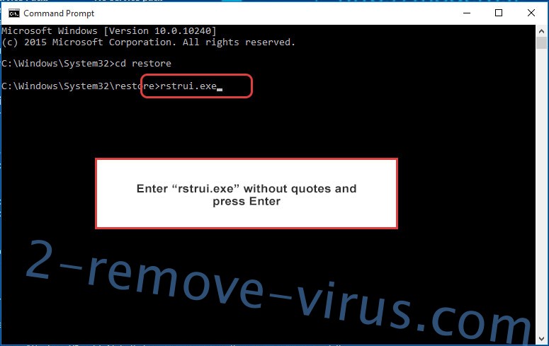 Delete Ungluk ransomware - command prompt restore execute